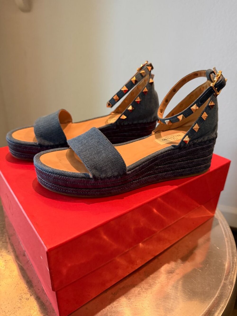 Valentino Rockstud Denim Espadrilles  Size 37 - Picture 7 of 14